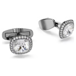 Una Angelic cufflinks Cushion cut, White, Ruthenium plated